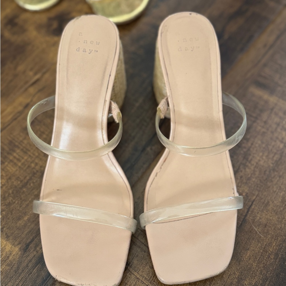 Clear strap block sandal heel